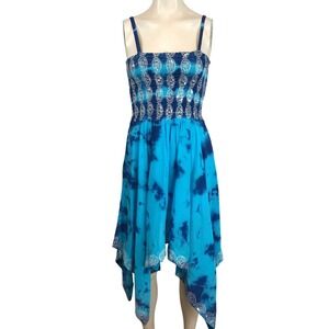 SAKKAS - WOMEN'S FREE SIZE -BLUE SPARKLE SPAGETTI STRAP HANDKERCHIEF DRESS